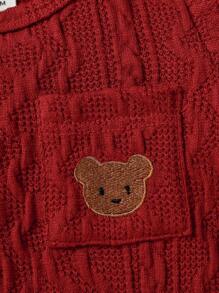 SHEIN Baby Boy's Bear Embroidery Pocket Romper