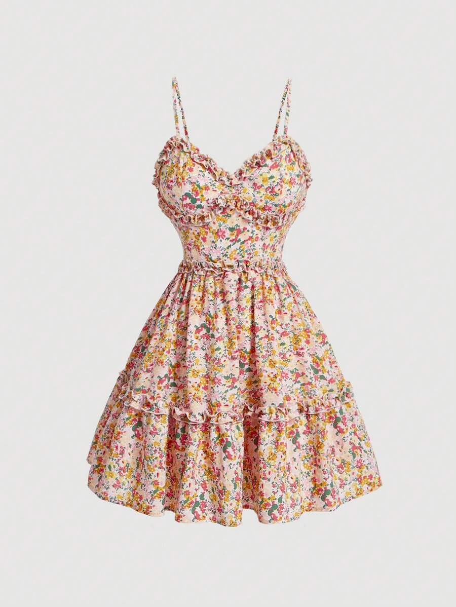 SHEIN MOD Vestido Con Tirantes Finos Y Estampado Floral - Multicolor - Ver 1