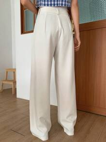 DAZY 女士百褶直筒休闲商务办公裤、女士正装裤、秋季返校服 - 白色 - 查看 5