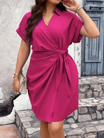 Vionelle Plus Batvinge Ärm Knut vid Sidan Omlott Klänning