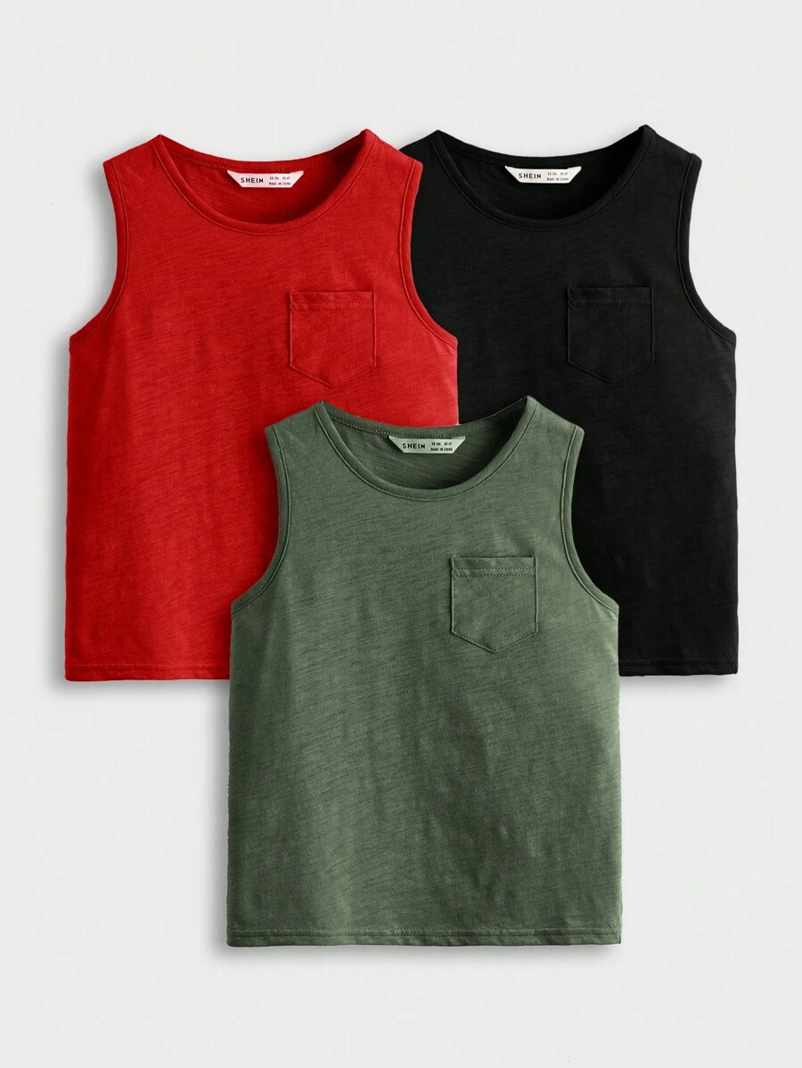 SHEIN 3pcs Young Boy Casual Sports Comfortable Tank Top Set - Multicolor - View 1