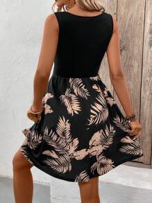 SHEIN LUNE Vestido De Nudos Con Estampado Tropical De Las Damas