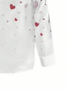 SHEIN LUNE Plus Storlek Kvinnors Love Hjärttryck Skåra i Urringningen Lång Ärm Skjorta - Multifärgad - Visa 3