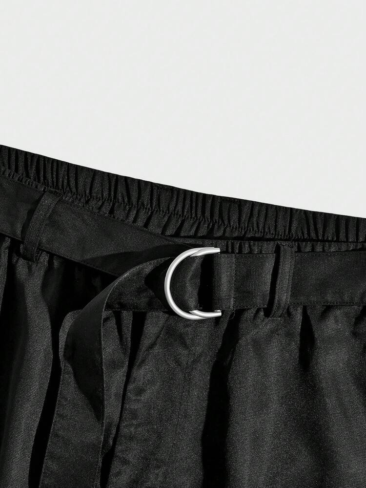 Solid Color Belted Woven Straight Pants