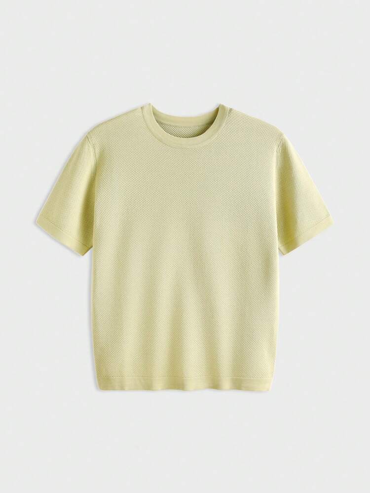 Men's Solid Color Knitted Crew Neck Short Sleeve Top
