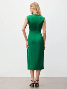 BizChic Women's Solid Color Green Wrap Front Slit Bodycon Dress - Green - View 3