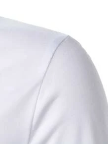 Manfinity Homme 男士商务休闲短袖纯色缺口领 T 恤，适合外出，适合丈夫， - 白色 - 查看 5