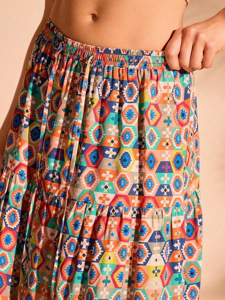 Women's Geometric Printed Elastic Waist Vacation Skirt