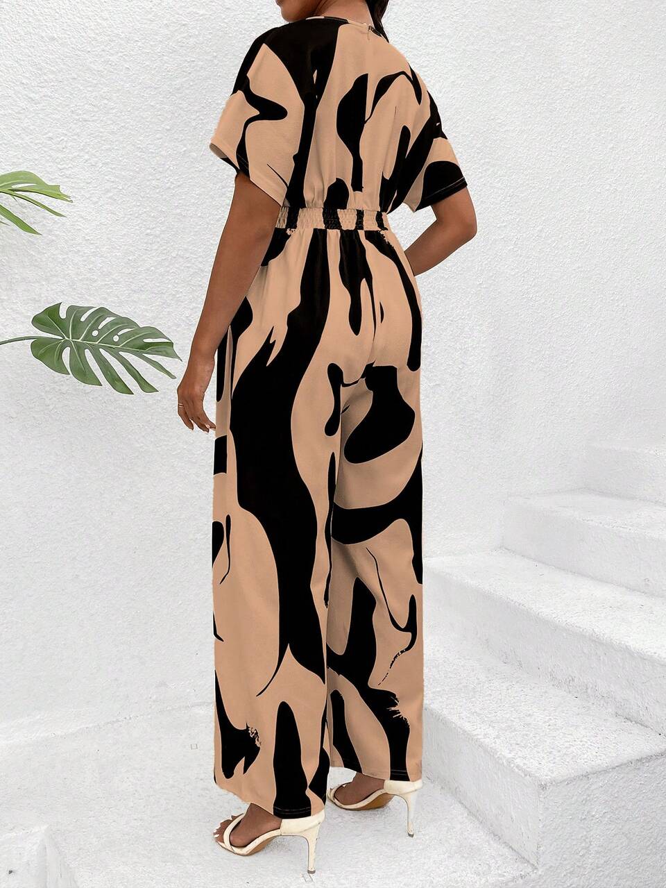 Maternity Geometric Print Batwing Short Sleeve Jumpsuit