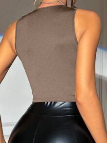 VaVaBold Women'S Sleeveless Fringe Detail Patchwork Tank Top For Summer - Brown - View 2