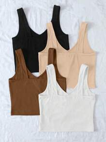 Chiquease Women's Solid Color V-Neck Slim Fit Tank Top Versatile - Multicolor - View 2