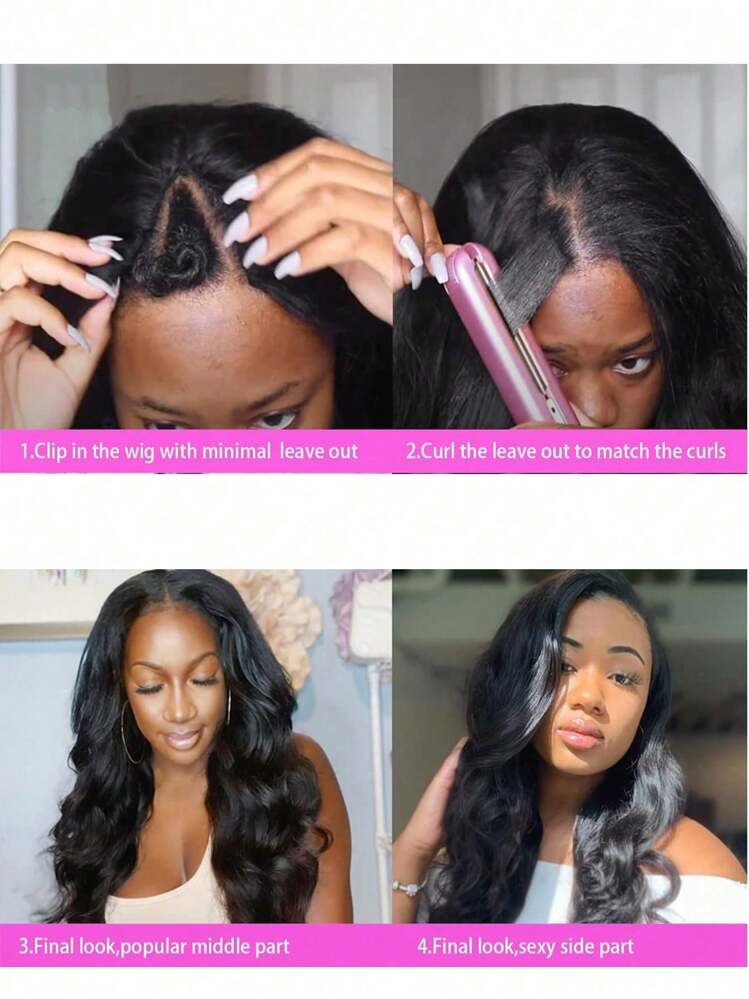 26 Tum Naturell Svart Kropp Våg Peruk V-delad Peruker För Uppgradera U-delad Peruker Halva Peruker För V Form Limfritt Peruk Lämna Kropp Våg V-delad Syntetisk peruk - Svart - Visa 8