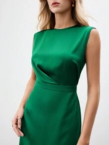 BizChic Women's Solid Color Green Wrap Front Slit Bodycon Dress - Green - View 1