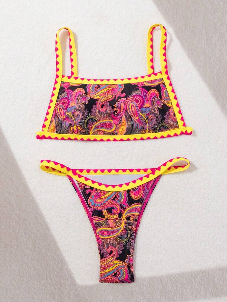 Women's Strapless Paisley Print Wireless Two-Piece Bikini Set Summer