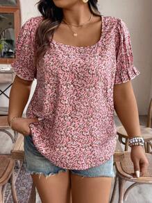 SHEIN LUNE Plus Size Women's Floral Vacation Style Shirt - Multicolor - View 3