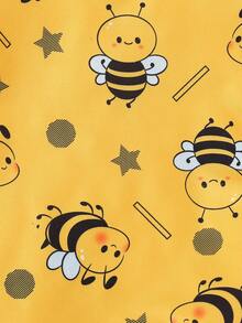 男婴舒适款黄色蜜蜂印花长袖T恤和裤子套装，适合居家穿着 - 黃色 - 查看 6