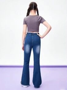 Teen Girl Comfortable & Stretchy Flared Jeans - Dark Wash - View 2