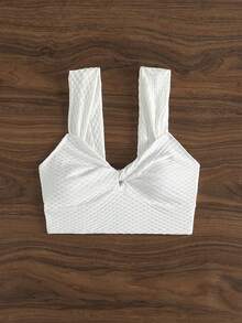 SHEIN Swim Damen Bikini Top, Einfarbig, Einfach, Gedreht Und Modisch (einzelnes Oberteil) - Weiss - Übersicht 7