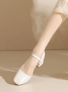 Women's Chunky Heels Mary Jane Pumps With Open Back - Beige - View 9