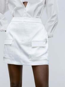 Maija Women's Solid Color Flap Pocket Skirt - White - View 6