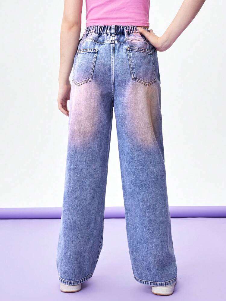 Teen Girl Simple Straight Hollow Out Denim Jeans