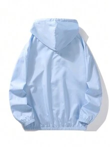 Men's Letter Printed Zipper Closure Drawstring Hooded Jacket