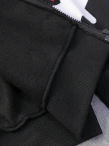 Manfinity Roghcode Men's Letter & Star Print Fleece Hooded Zip-Up Sweatshirt - Black - View 4