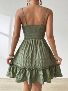 Breezaya Front Tie Bow Floral Pleated Ruched Sleeveless Floral Print Vacation Casual Dress - Green - View 2