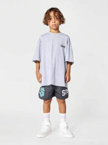 SUMWON Kids Unisex Nylon Curve Hem Short With Front Print - Grey - View 3