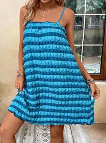 Breezaya Women's Color Block Striped Ribbed Cami Dress - Blue - View 1