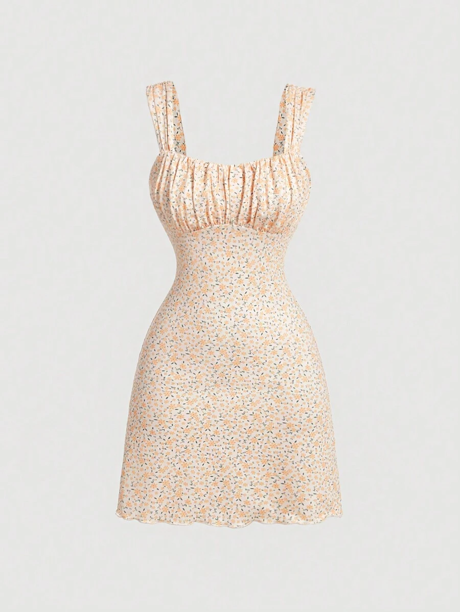 SHEIN MOD Knit Floral Print Women's Dress - Yellow - View 1