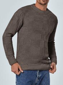 RueChic Męski Wzór siatki Okrągły Dekolt Swetry