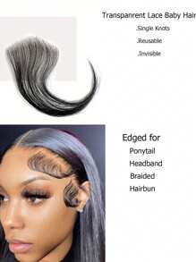 Invisible Lace Hairline Baby Hair Stripes Hair Extensions Handmade Real Human Hair Pieces - Natural Black - View 5