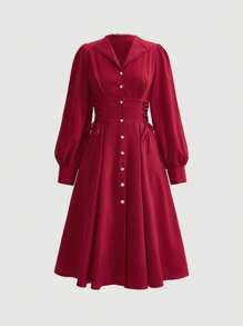 SHEIN MOD 女式翻領腰繫腰帶連身裙