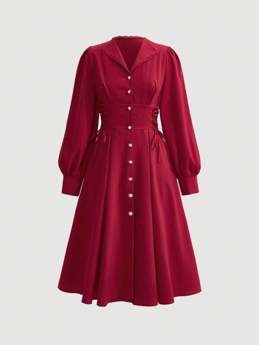 SHEIN MOD 女式翻領腰繫腰帶連身裙