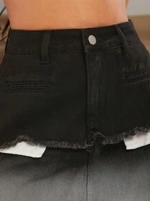 SHEIN Unity Ombre Peekaboo Pocket Denim Skirt - Black - View 3