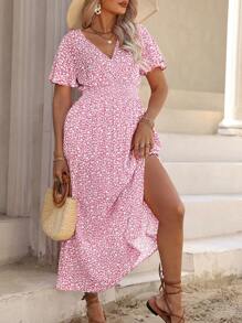 Breezaya Robe bohème d'été pour femmes grande taille avec imprimé floral, taille froncée et fente haute sur l'ourlet