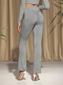 Danah Kim 设计师 V 高腰喇叭腿紧身裤，适合夏季、假日、度假、节日、伊比沙岛 - 淺灰色 - 查看 2