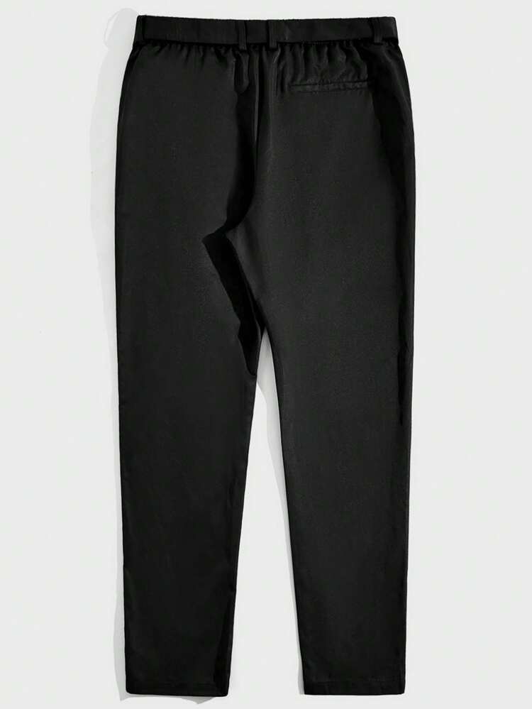 Solid Color Belted Woven Straight Pants