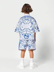 SUMWON Tween Girl Boxy Fit Zip Through Nylon Shirt With Short 2 Piece Set - Blue - View 2