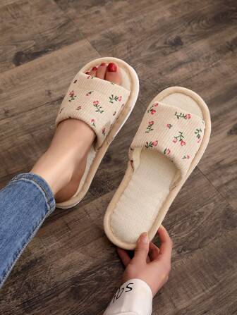 秋冬季女士亚麻透气防滑露趾拖鞋，夏季室内/室外皆可穿着，毛绒拖鞋