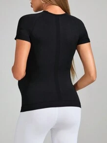SHEIN Maternity Solid Round Neck Raglan Sleeve Slim Fit T-Shirt - Black - View 2