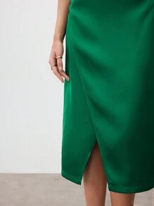 BizChic Women's Solid Color Green Wrap Front Slit Bodycon Dress - Green - View 7