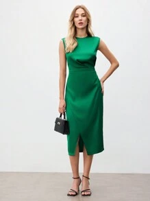 BizChic Women's Solid Color Green Wrap Front Slit Bodycon Dress - Green - View 5