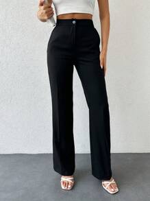 SHEIN Cottnline Women's Solid Color Flare Suit Pants - Black - View 5