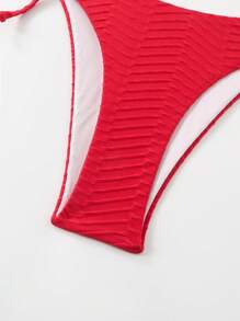 SHEIN Swim Ladies' Solid Side-Tie Bikini Bottom Summer - Red - View 7
