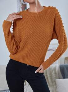 SHEIN LUNE Women's Round Neck Batwing Long Sleeve Sweater, Knit Pullover Fall Winter - Camel - View 1