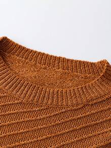 SHEIN LUNE Women's Round Neck Batwing Long Sleeve Sweater, Knit Pullover Fall Winter - Camel - View 5