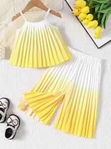 Elladie kids Đứa bé gái Bóng Xếp li Giải trí Cami ngọn Và Quần ống rộng - Màu vàng - Xem 1