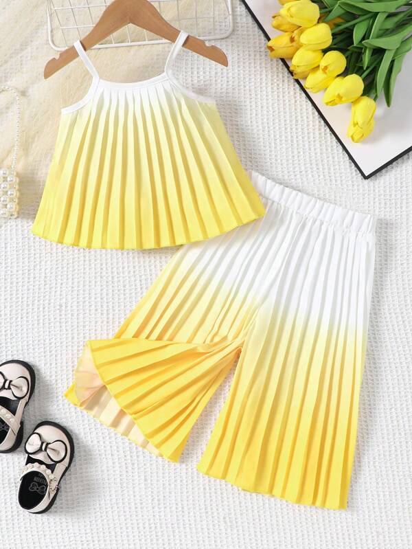 Baby Girl Ombre Pleated Casual Cami Top And Wide Leg Pants
